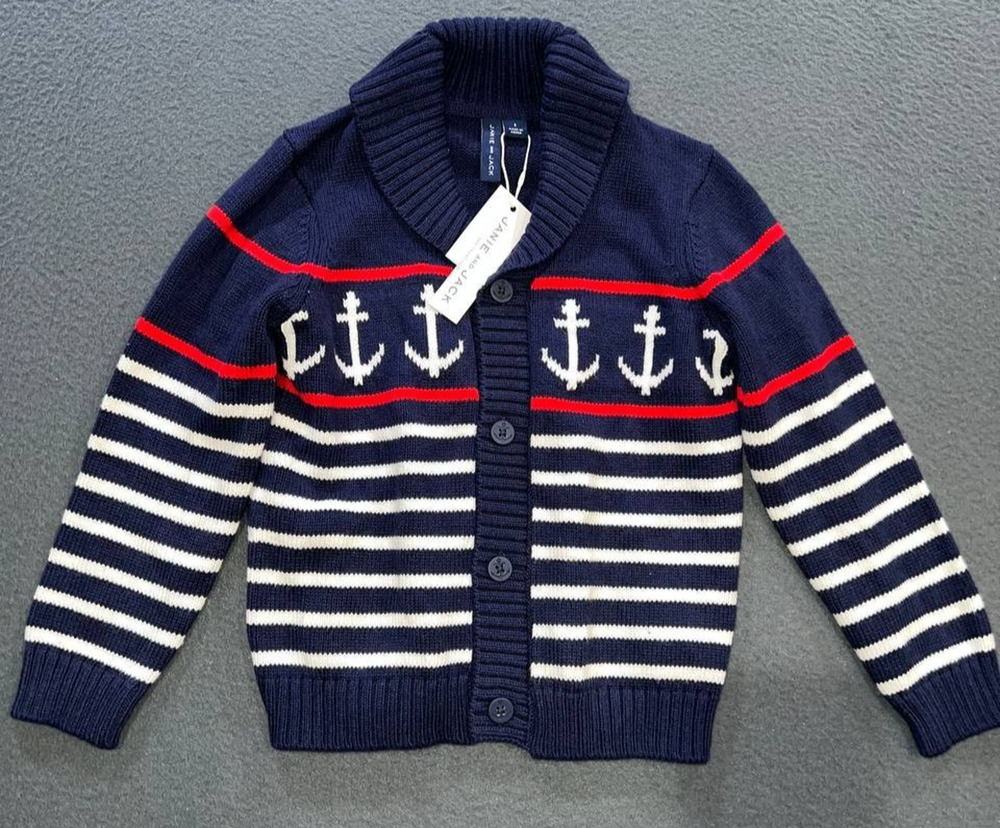 Janie and Jack Boys Nautical Knitted Cardigan Navy Blue Anchor 3 yrs A011091